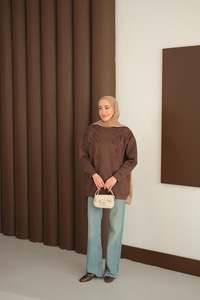 Kalp Detaylı Tunik Kahverengi