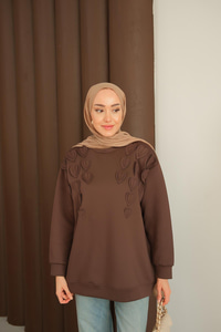 Kalp Detaylı Tunik Kahverengi