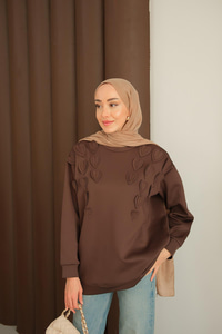 Kalp Detaylı Tunik Kahverengi