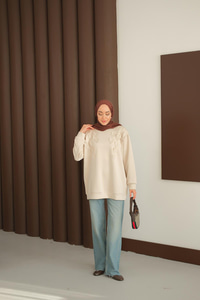 Kalp Detaylı Tunik Krem