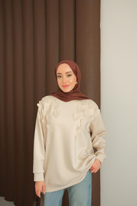 Kalp Detaylı Tunik Krem