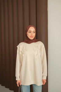 Kalp Detaylı Tunik Krem