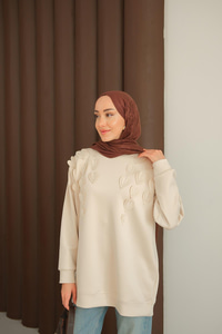 Kalp Detaylı Tunik Krem