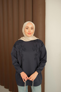 Kalp Detaylı Tunik Lacivert