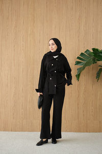 Kalp Düğme Kemer Detay Takım Siyah