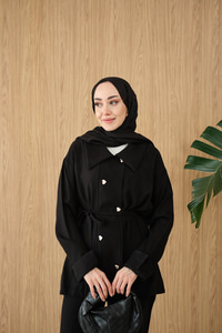 Kalp Düğme Kemer Detay Takım Siyah