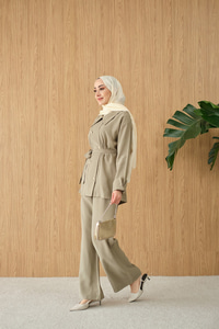 Kalp Düğme Kemer Detay Takım Yeşil