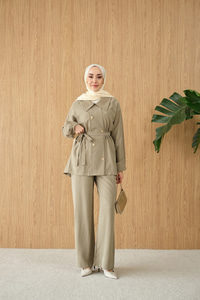 Kalp Düğme Kemer Detay Takım Yeşil