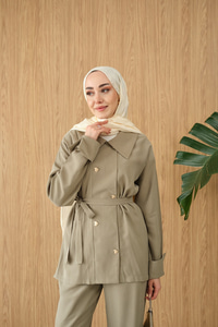 Kalp Düğme Kemer Detay Takım Yeşil