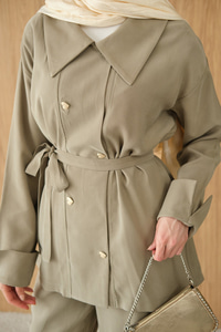 Kalp Düğme Kemer Detay Takım Yeşil