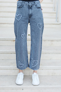 Kalp Nakışlı Pantolon Füme