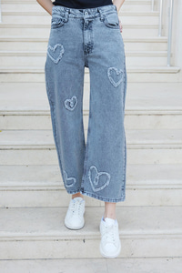 Kalp Nakışlı Pantolon Füme