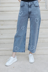 Kalp Nakışlı Pantolon Füme