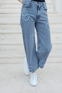 Kalp Nakışlı Pantolon Füme