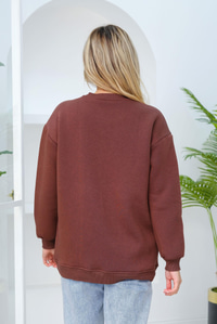 Kalp Nakışlı Sweat Kahverengi