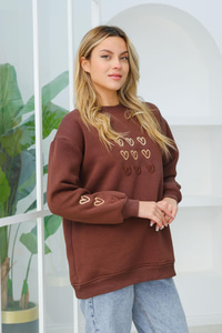 Kalp Nakışlı Sweat Kahverengi