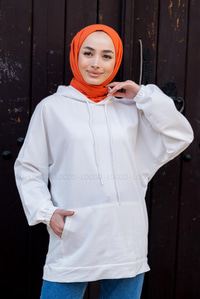 Uygun Fiyatlı KANGURU CEP KAPSONLU TUNIK BEYAZ | Loccomoda.com 