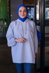 Uygun Fiyatlı KANGURU CEP KAPSONLU TUNIK GRI | Loccomoda.com 