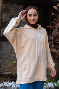 Uygun Fiyatlı KANGURU CEP KAPSONLU TUNIK KREM | Loccomoda.com 