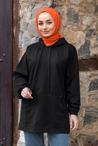 Uygun Fiyatlı KANGURU CEP KAPSONLU TUNIK SIYAH | Loccomoda.com 