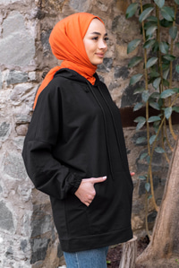 Uygun Fiyatlı KANGURU CEP KAPSONLU TUNIK SIYAH | Loccomoda.com 