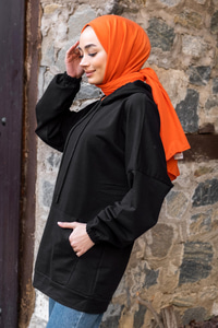 Uygun Fiyatlı KANGURU CEP KAPSONLU TUNIK SIYAH | Loccomoda.com 