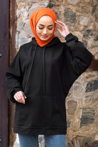 Uygun Fiyatlı KANGURU CEP KAPSONLU TUNIK SIYAH | Loccomoda.com 