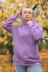 Kanguru Cep Kapüşonlu Sweat Lila