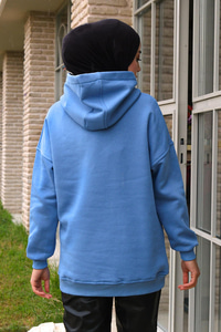 Kanguru Cep Kapüşonlu Sweat Mavi
