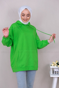 Uygun Fiyatlı KANGURU CEPLI KAPSONLU SWEAT FISTIK YESIL | Loccomoda.com 