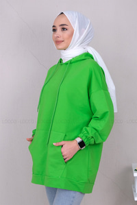 Uygun Fiyatlı KANGURU CEPLI KAPSONLU SWEAT FISTIK YESIL | Loccomoda.com 