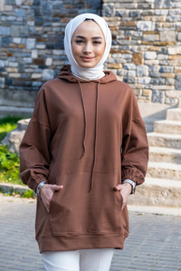 Uygun Fiyatlı KANGURU CEPLI KAPSONLU SWEAT KAHVERENGI | Loccomoda.com 