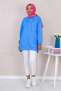 Uygun Fiyatlı KANGURU CEPLI KAPSONLU SWEAT MAVI | Loccomoda.com 