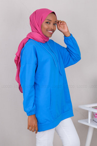 Uygun Fiyatlı KANGURU CEPLI KAPSONLU SWEAT MAVI | Loccomoda.com 