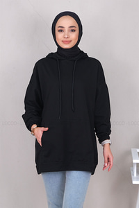 Uygun Fiyatlı KANGURU CEPLI KAPSONLU SWEAT SIYAH | Loccomoda.com 