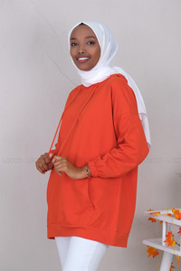 Uygun Fiyatlı KANGURU CEPLI KAPSONLU SWEAT TURUNCU | Loccomoda.com 