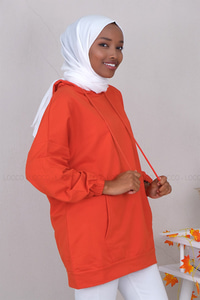 Uygun Fiyatlı KANGURU CEPLI KAPSONLU SWEAT TURUNCU | Loccomoda.com 