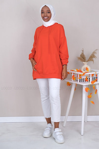 Uygun Fiyatlı KANGURU CEPLI KAPSONLU SWEAT TURUNCU | Loccomoda.com 