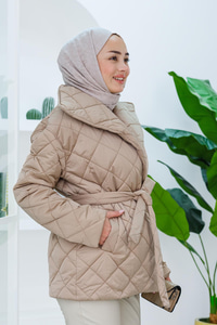 Kapitone Bel Bağlama Detaylı Mont Vizon