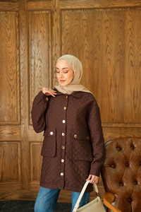 Kapitone Desen Gold Düğme Detay Ceket Kahverengi