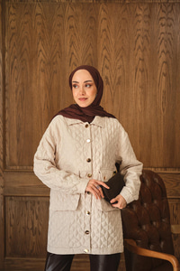 Kapitone Desen Gold Düğme Detay Ceket Taş