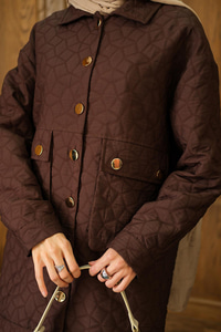 Kapitone Desen Gold Düğme Detay Ceket Kahverengi