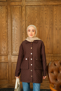 Kapitone Desen Gold Düğme Detay Ceket Kahverengi