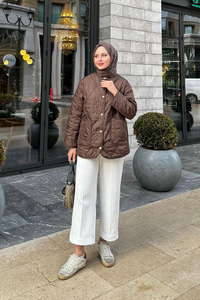 Kapitone Desen İnce Ceket Kahverengi