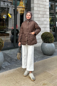 Kapitone Desen İnce Ceket Kahverengi