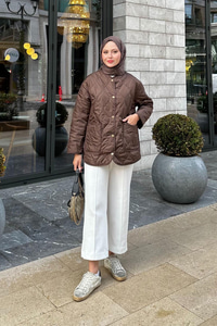 Kapitone Desen İnce Ceket Kahverengi