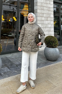 Kapitone Desen İnce Ceket Küf Yeşil