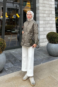 Kapitone Desen İnce Ceket Küf Yeşil