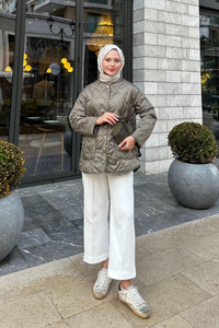 Kapitone Desen İnce Ceket Küf Yeşil