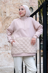 Kapitone Desenli Polar Sweat Bej